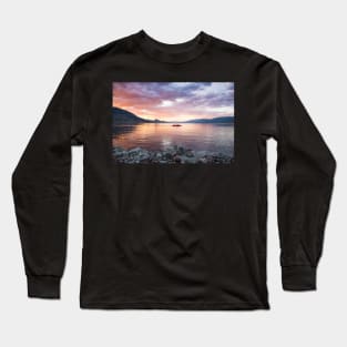 Dramatic Sunset and Boat on Okanagan Lake Long Sleeve T-Shirt